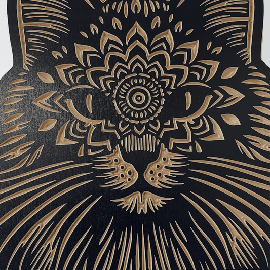 Cat Head Mandala | Carved Wood Wall Art