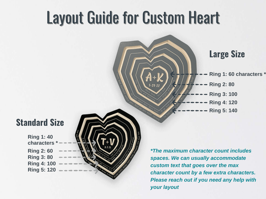 Heart Shaped Tree Ring Art Customize with Vows, Song, Poem