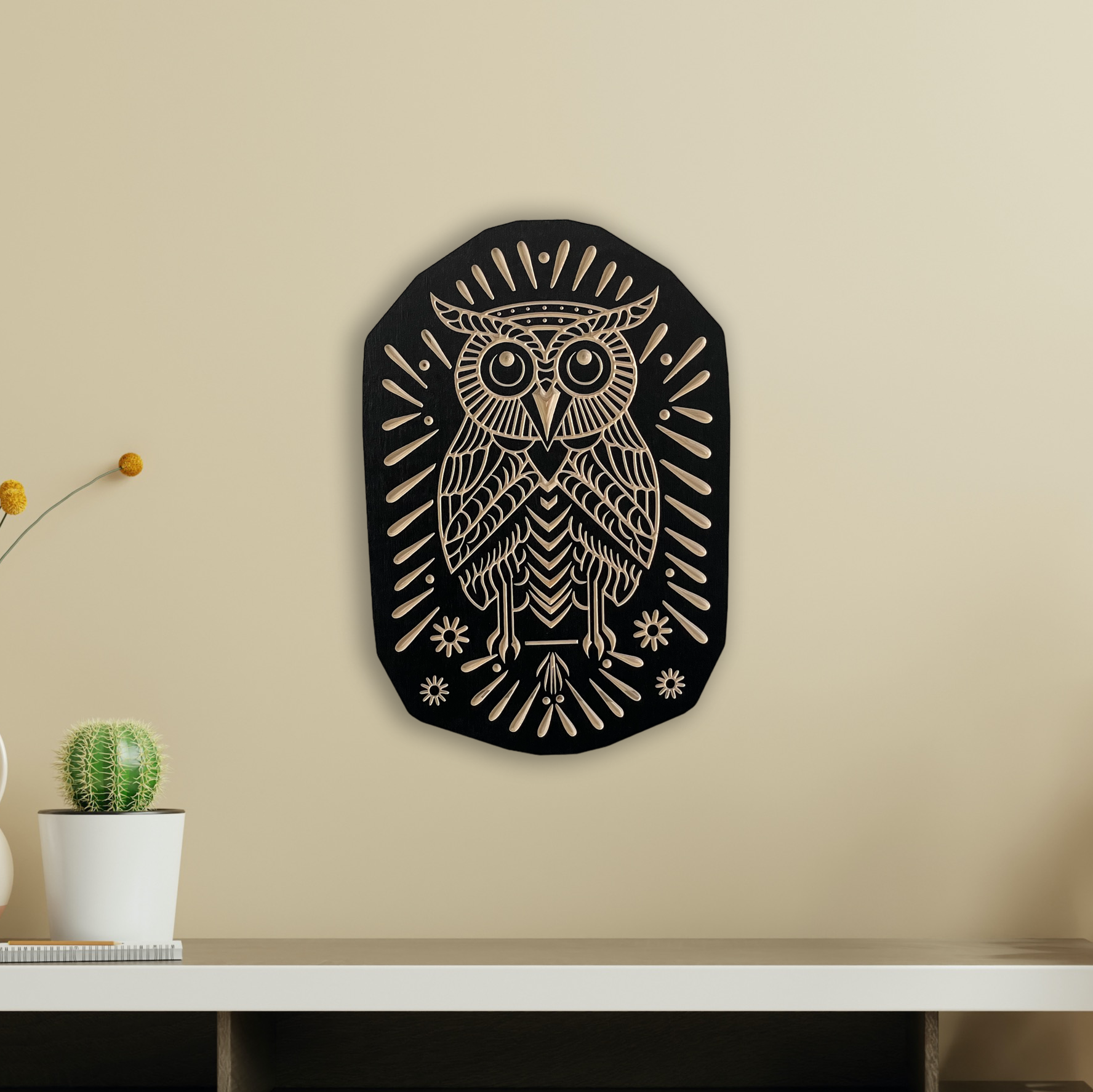 Vintage Brazilian Rosewood Hand-Carved Owl, Boho Home Shelf Decor, newest Eclectic Office Style