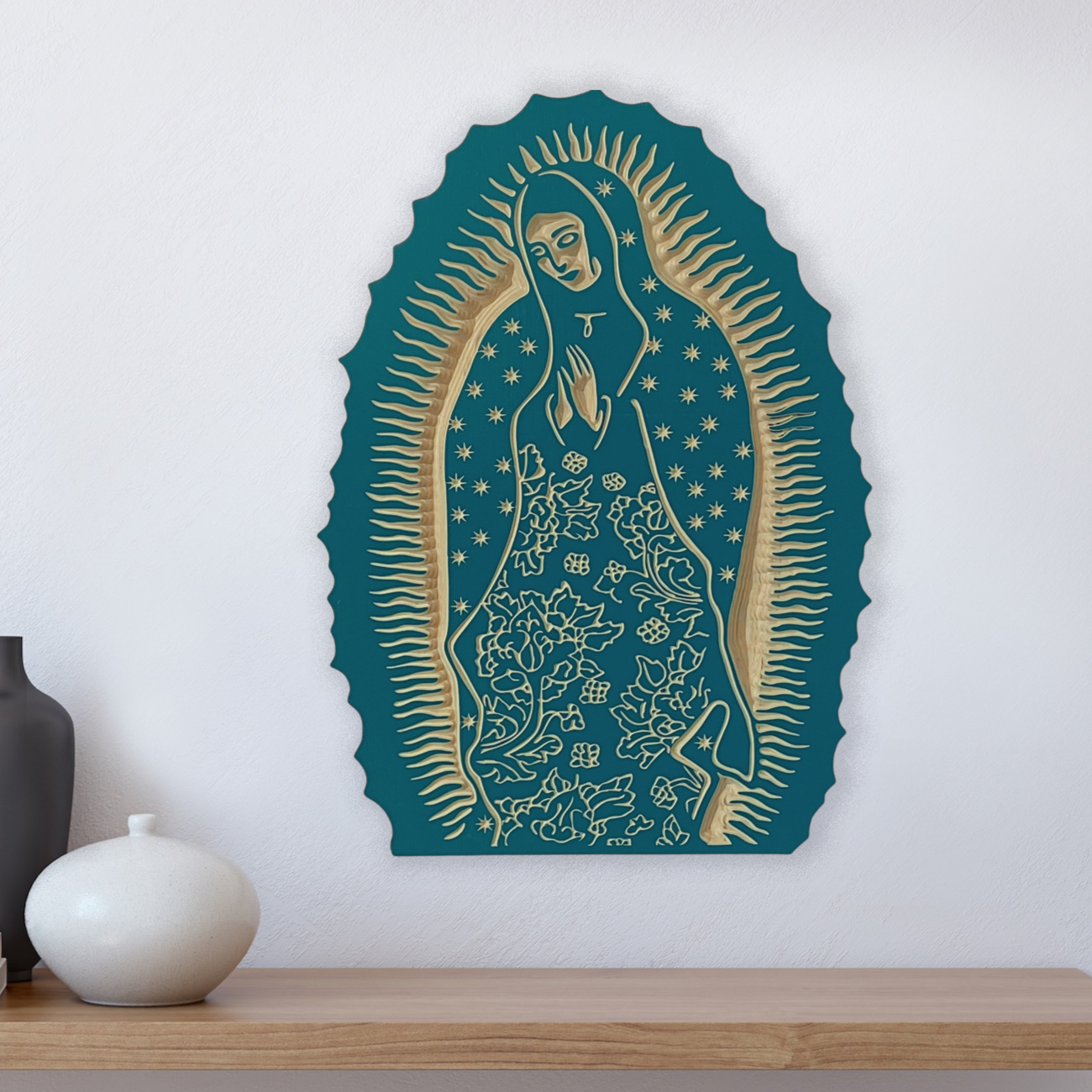 Our Lady of Guadalupe Wood Carved Wall Art Kovo Studio