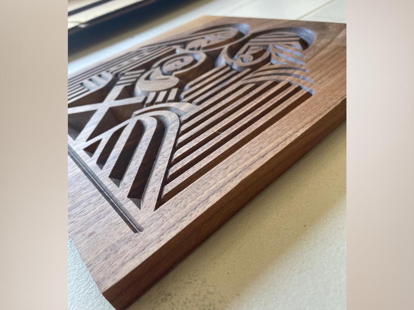 Side view of Nativity Scene on Solid Walnut Wood, Modern Christmas Decor and Gifts