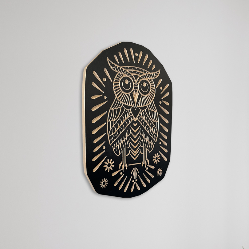 Owl Wall Art, Boho Style | Carved Wood Art