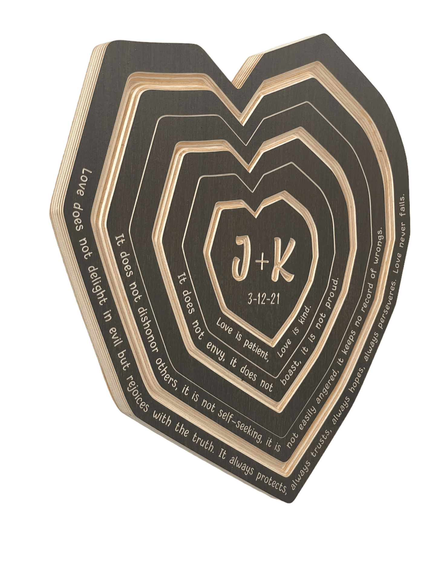 Heart Shaped Tree Ring Art Customize with Vows, Song, Poem