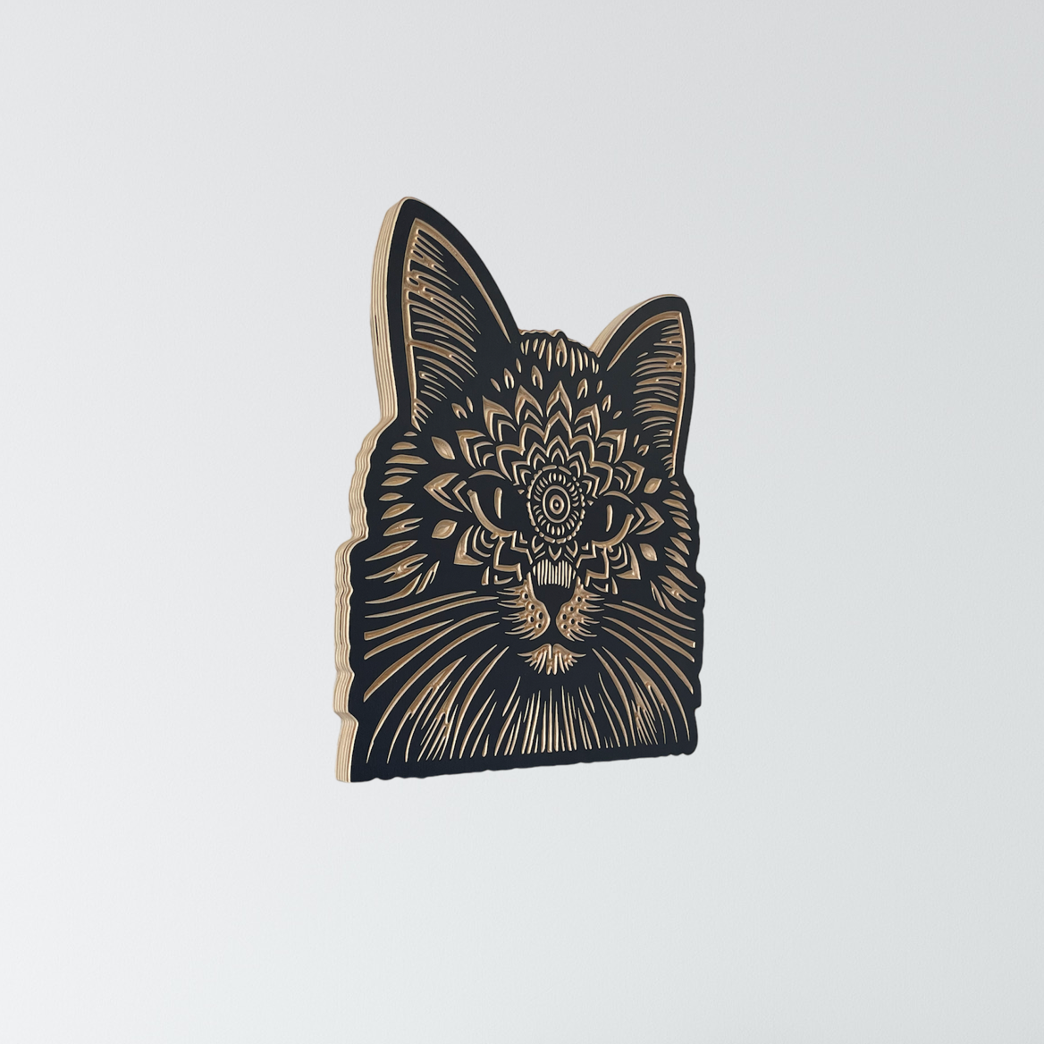 Cat Head Mandala | Carved Wood Wall Art