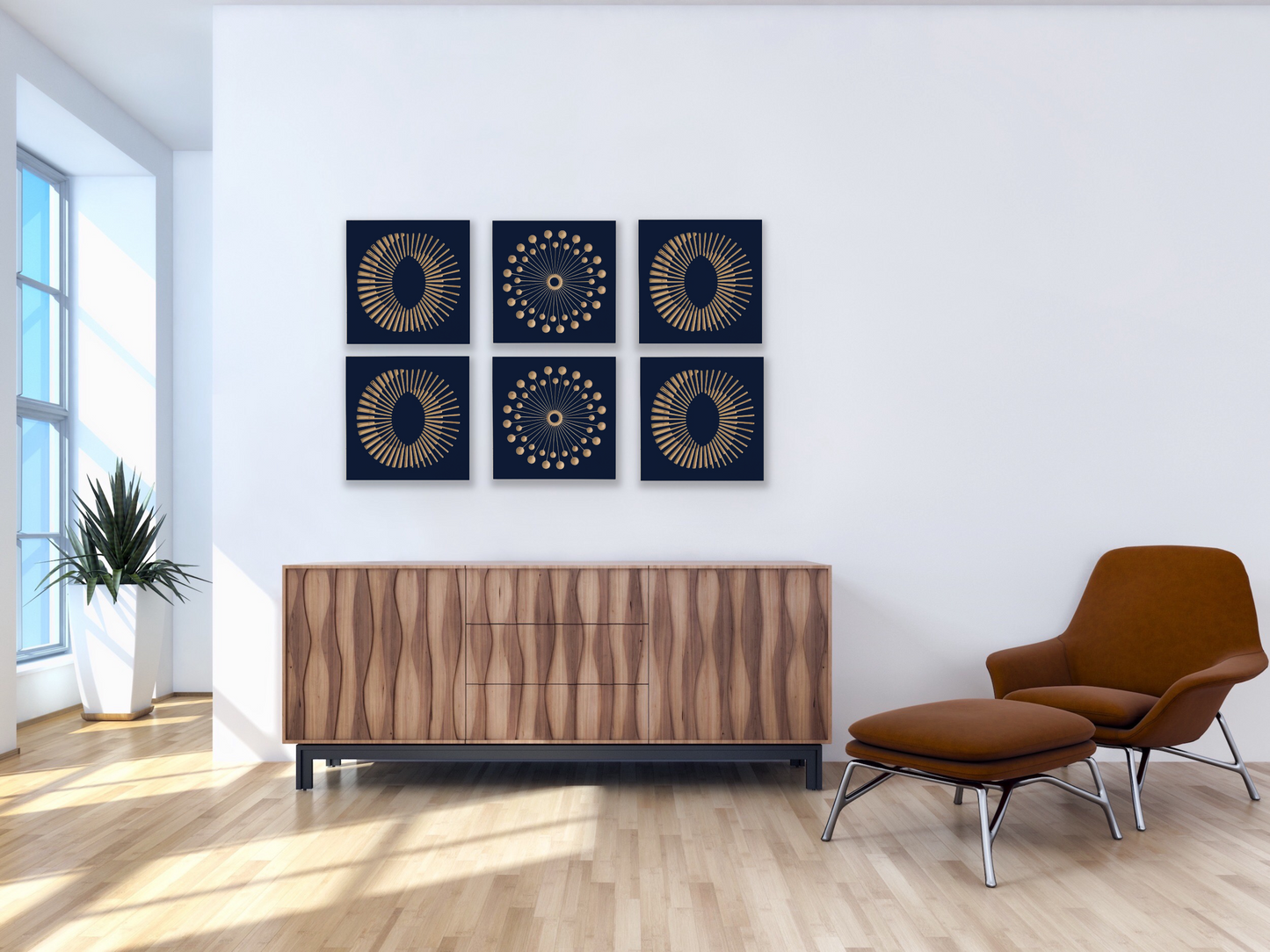 Set of 6 Wood Wall Art Panels | Elix & Dandelion | 14" x 14" Panels