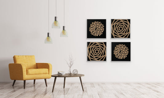 Set of 4 Wood Wall Art Panels | Anthos & Afirimeni | 14" x 14" Panels