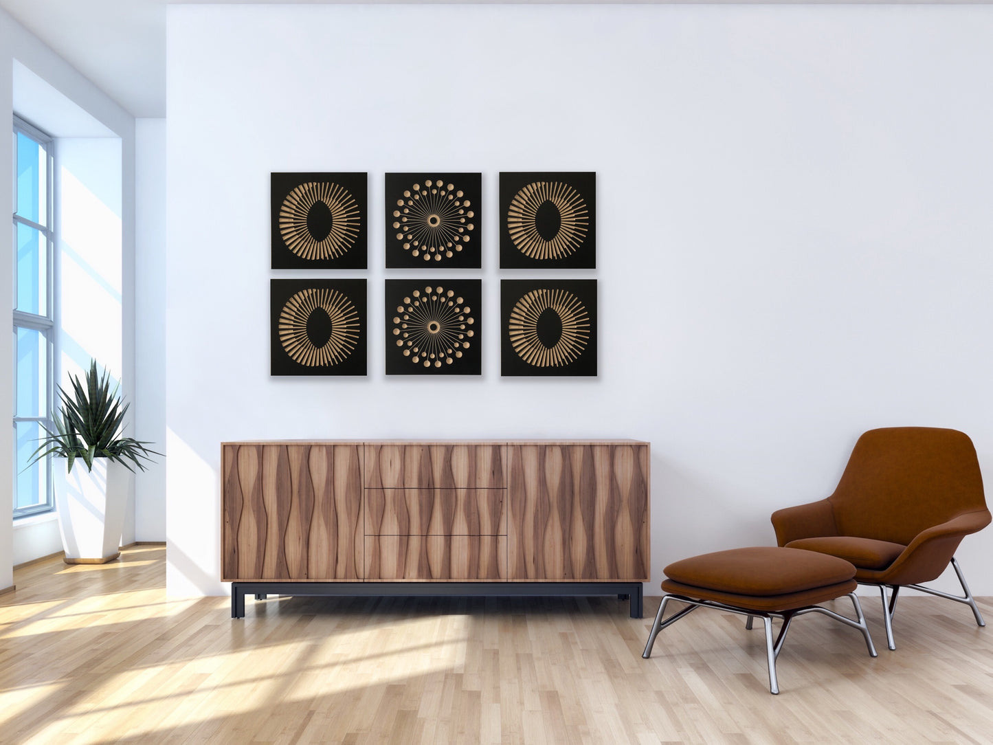 Set of 6 Wood Wall Art Panels | Elix & Dandelion | 14" x 14" Panels