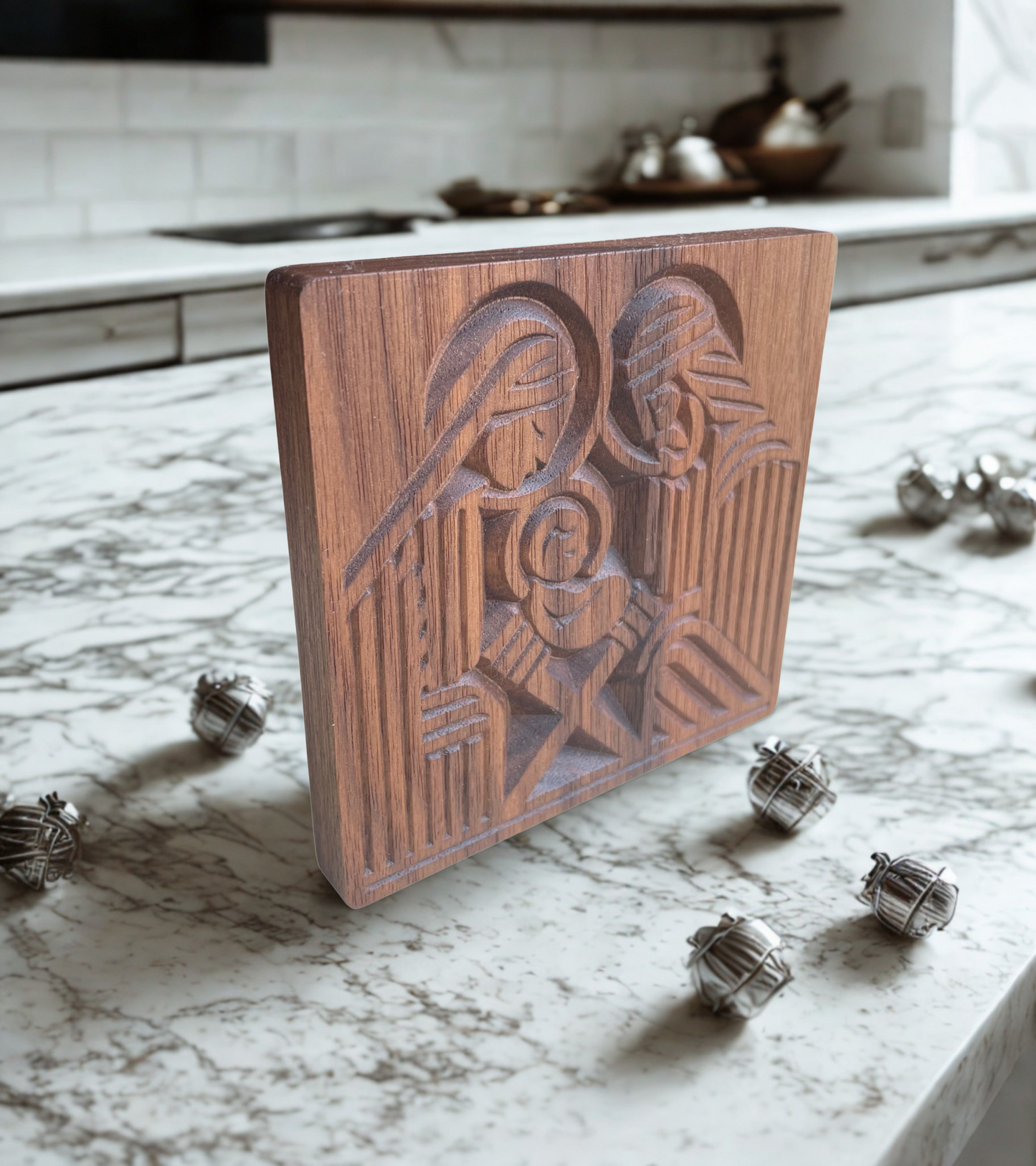 Modern Holy Family Nativity Ornament, Wooden Holiday Decor