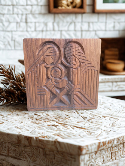 Modern Holy Family Nativity Ornament, Wooden Holiday Decor