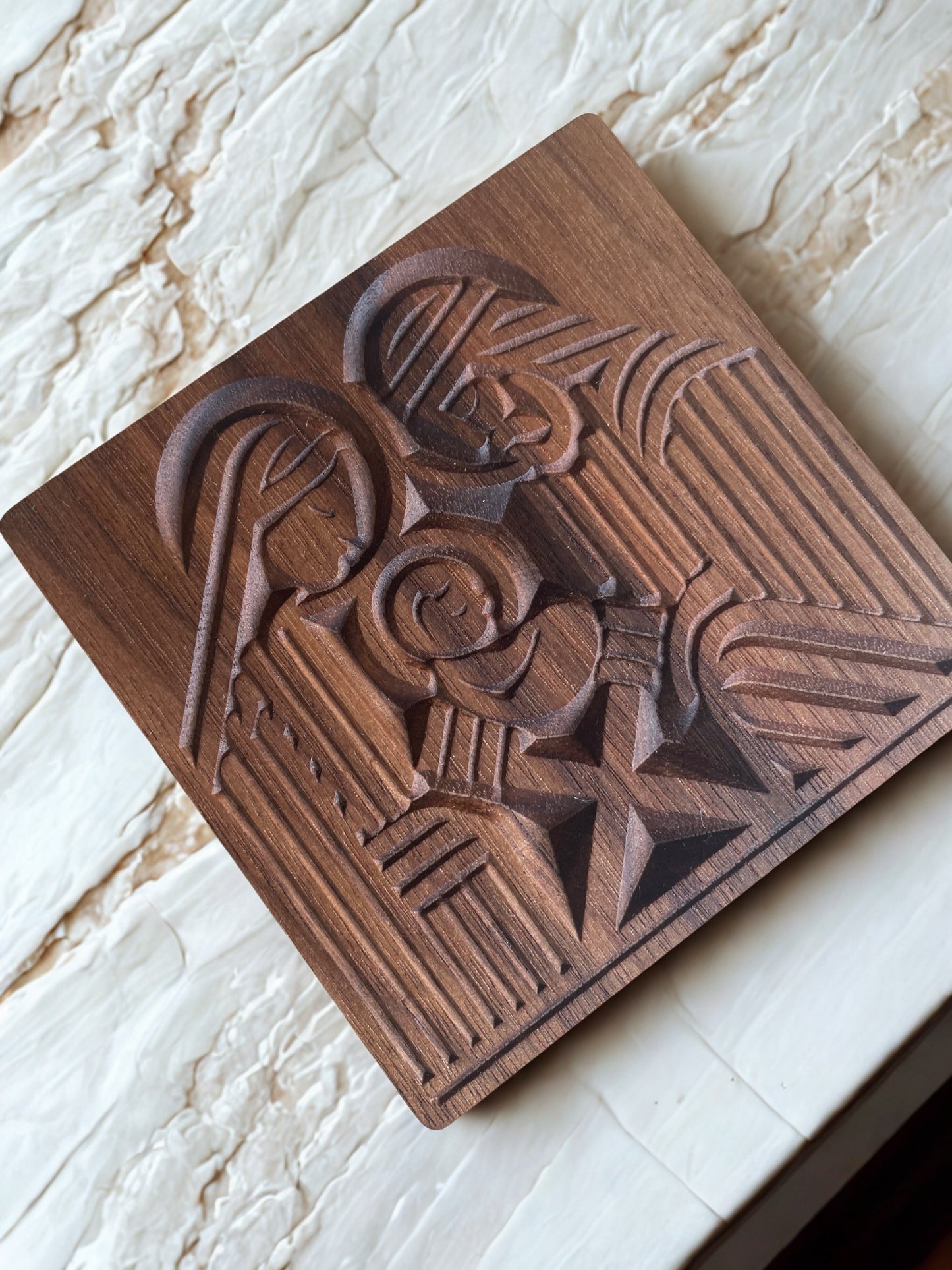 Modern Holy Family Nativity Ornament, Wooden Holiday Decor