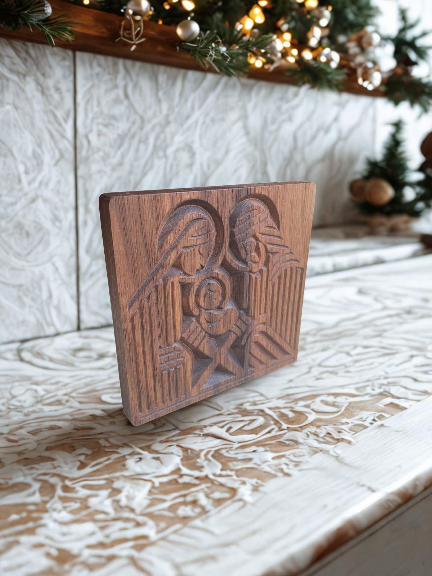 Modern Holy Family Nativity Ornament, Wooden Holiday Decor