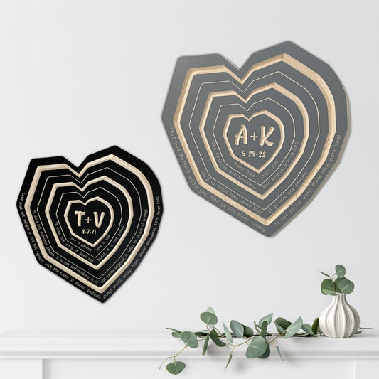 Personalized Heart Shaped Tree Ring Art | Customize with Vows, Song, Poem