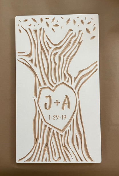 Initials Carved in Tree Design | Bespoke Art Made from Wood