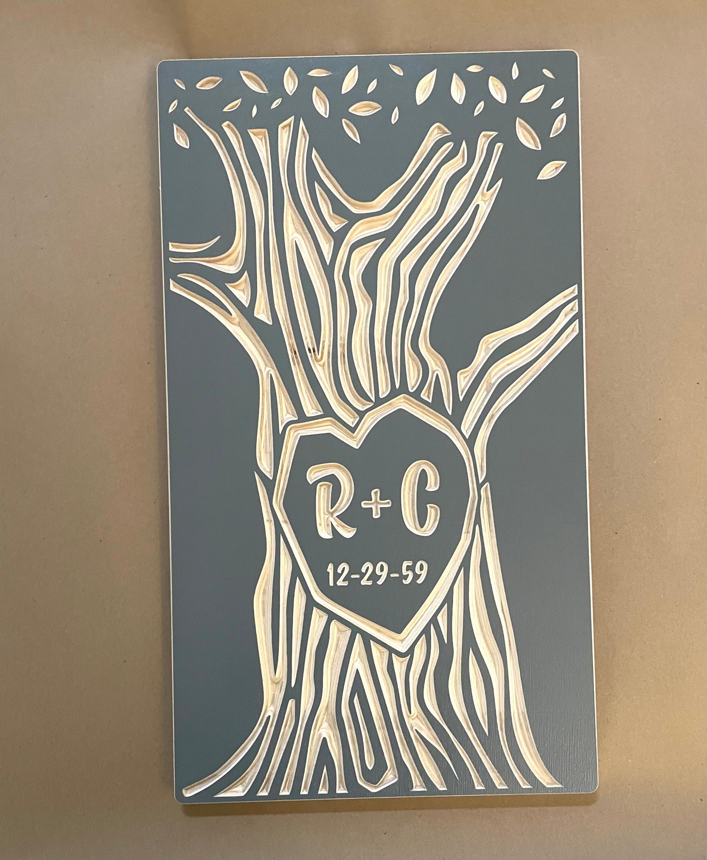 Initials Carved in Tree Design | Bespoke Art Made from Wood