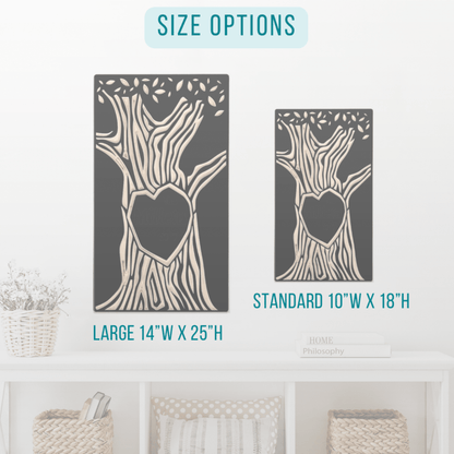 Two decorative wall art pieces with size options displayed on a white background.