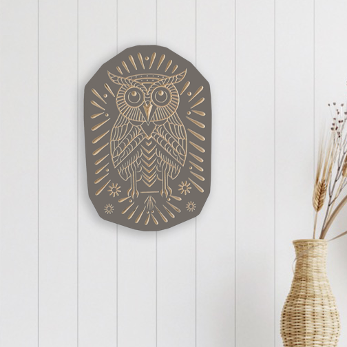 Owl Wall Art, Boho Style | Carved Wood Art
