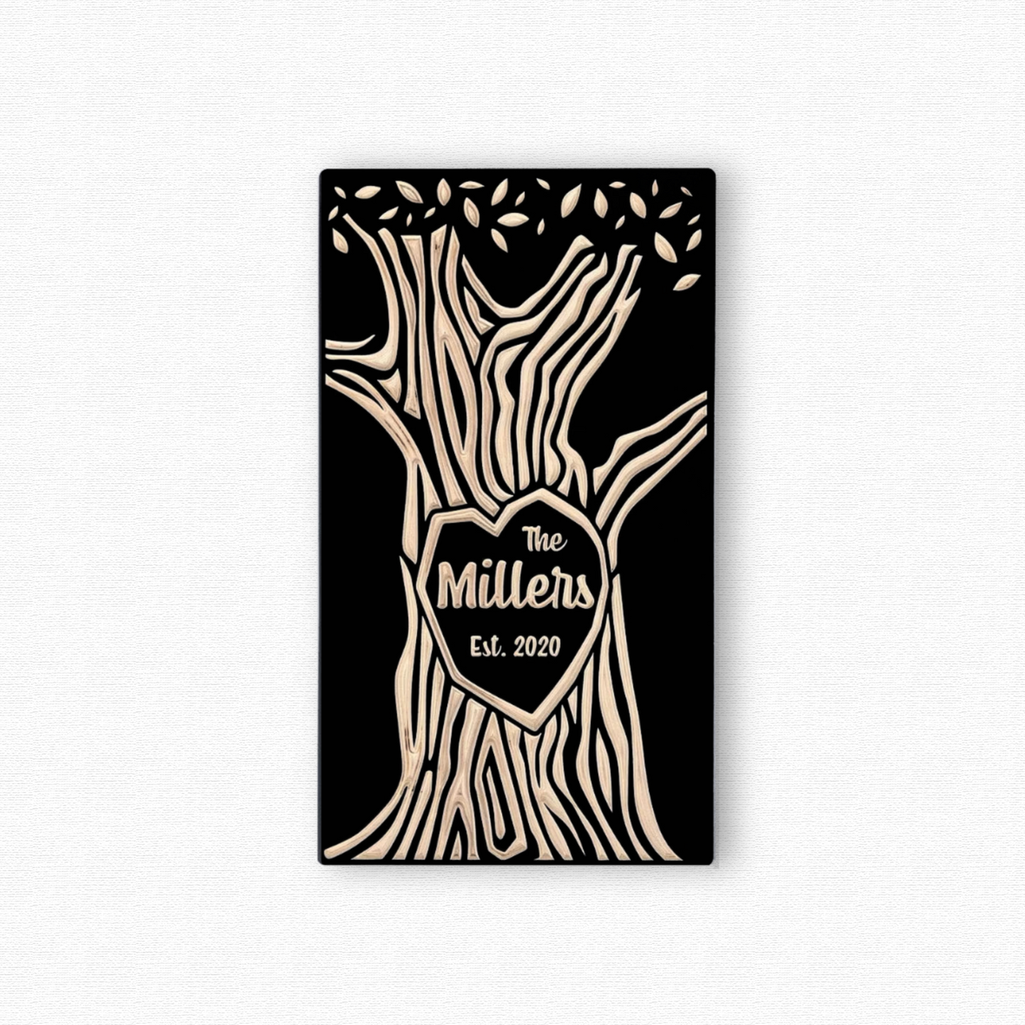 Family name tree art in wood