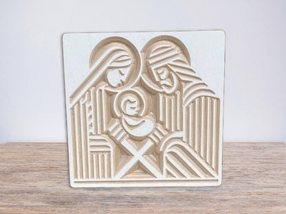 Modern Nativity Mantle Scene, Small Wood Tabletop Display, Holy Family Wooden Holiday Decor and Gifts
