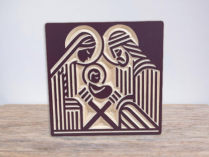 Modern Nativity Mantle Scene, Small Wood Tabletop Display, Holy Family Wooden Holiday Decor and Gifts