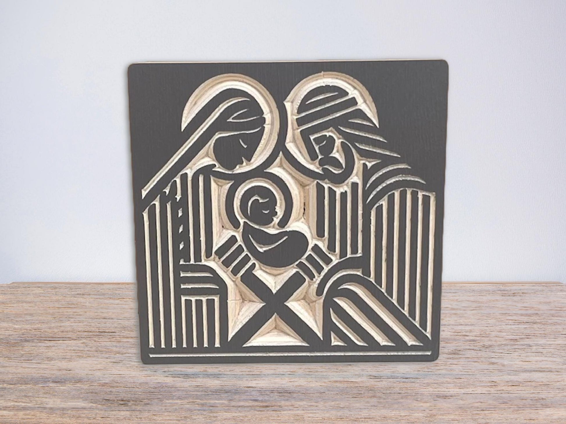 Modern Nativity Mantle Scene, Small Wood Tabletop Display, Holy Family Wooden Holiday Decor and Gifts