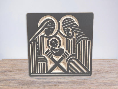 Modern Nativity Mantle Scene, Small Wood Tabletop Display, Holy Family Wooden Holiday Decor and Gifts