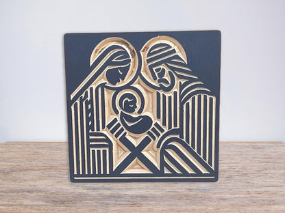 Modern Nativity Mantle Scene, Small Wood Tabletop Display, Holy Family Wooden Holiday Decor and Gifts