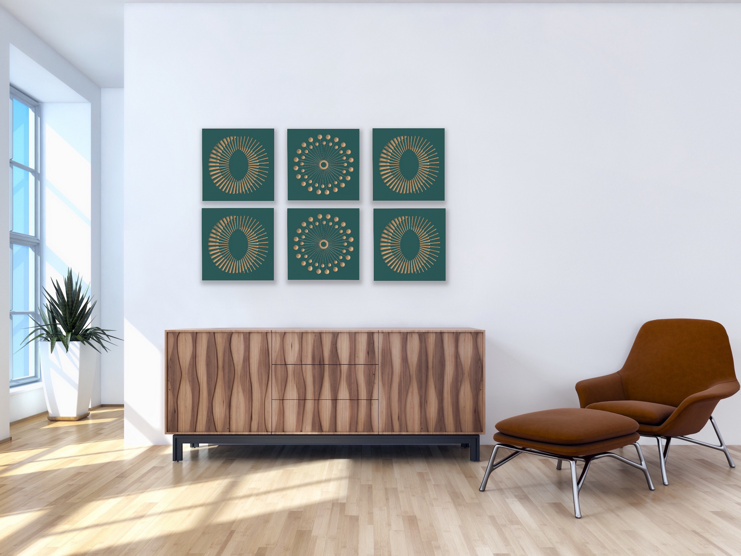 Set of 6 Wood Wall Art Panels | Elix & Dandelion | 14" x 14" Panels