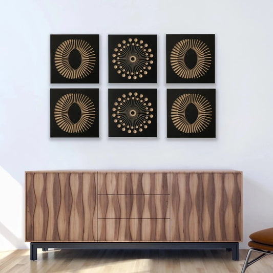 Set of 6 Wood Wall Art Panels | Elix & Dandelion | 14" x 14" Panels